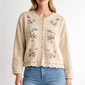 Floral Embroidered Creamy Yellow Sweater
